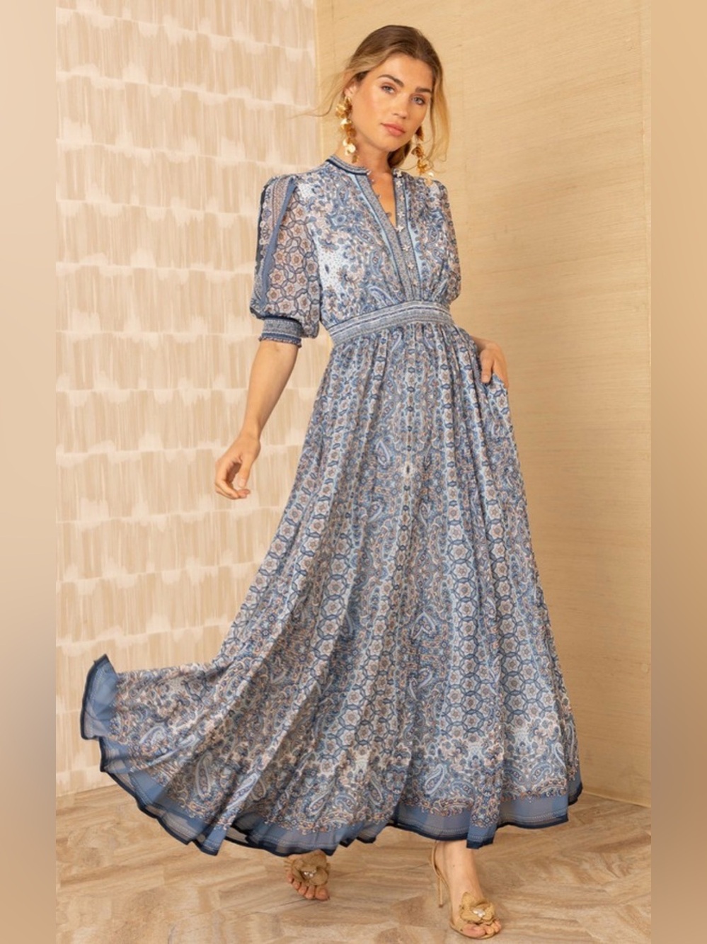 Hale Bob Ellison Blue Floral Maxi Dress